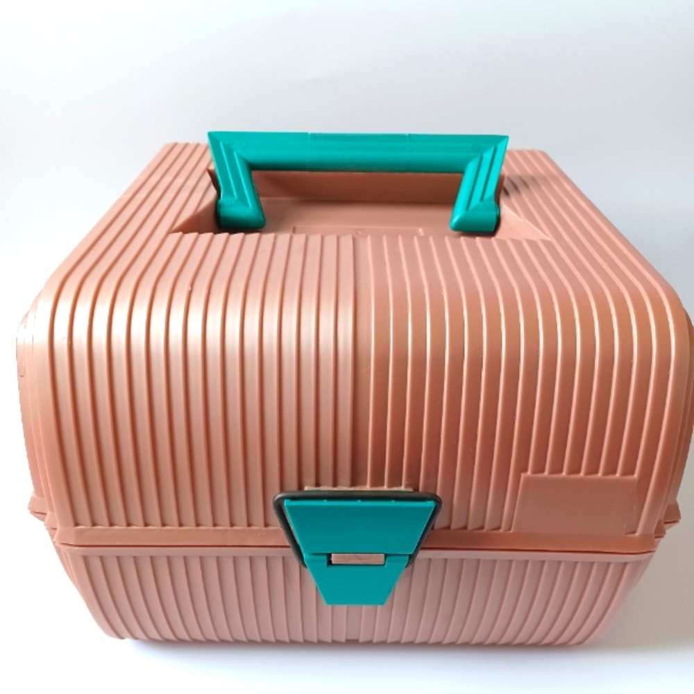 Vintage 1990s Sassaby Makeup Case, Makeup Storage Copper & green